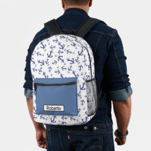 Sac À Dos Imprimé Ancres bleues et blanches 