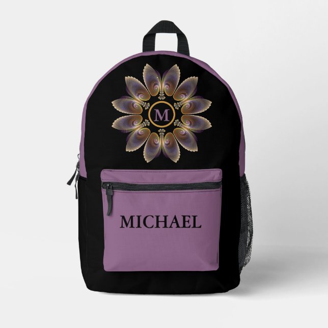 Sac À Dos Imprimé Ange Abstraite ailes Mandala Monogramme fractal (Recto)