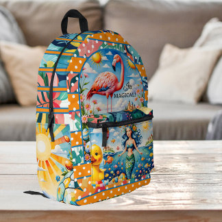 Sac À Dos Imprimé Animaux colorés Fleurs tropicales Sirène Magique