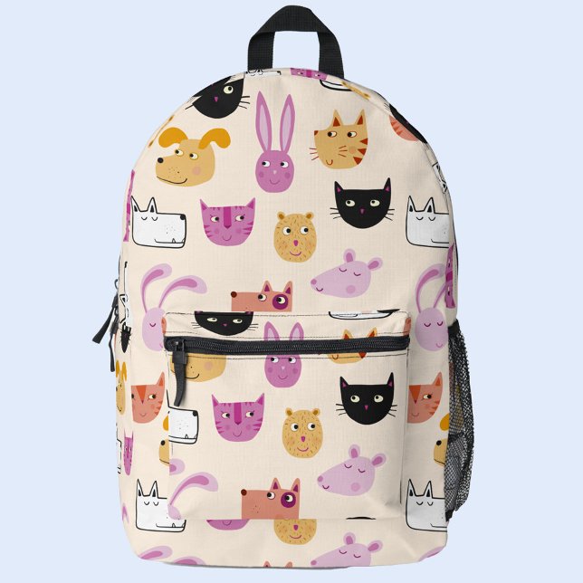 Sac À Dos Imprimé Animaux de compagnie amusants (Cute pet animal backpack with cat, dog, mouse, rabbit, guinea pig or hamster characters)