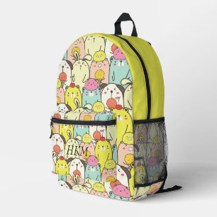 Sac À Dos Imprimé Animaux Mignons Monogramme Jaune Nom