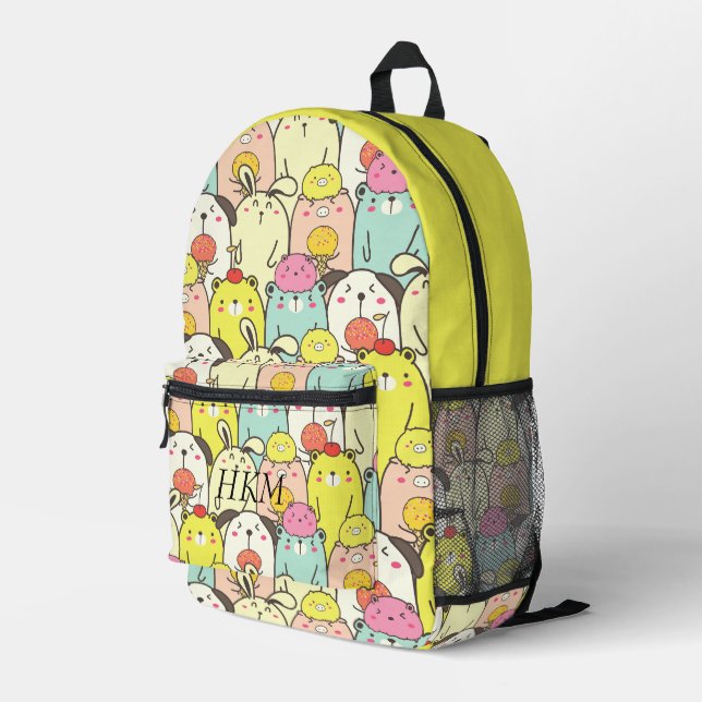 Sac À Dos Imprimé Animaux Mignons Monogramme Jaune Nom (Coin arrière droit)