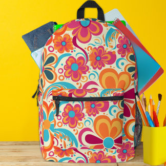 Sac À Dos Imprimé Années 60 70 Groovy Coloré Flower Power 