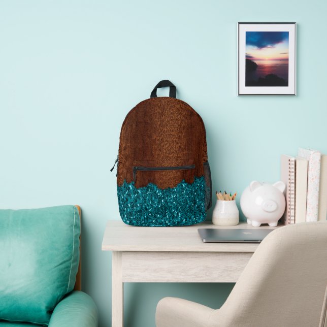 Sac À Dos Imprimé Aqua bleu étincelle bois brun rustique (Insitu)