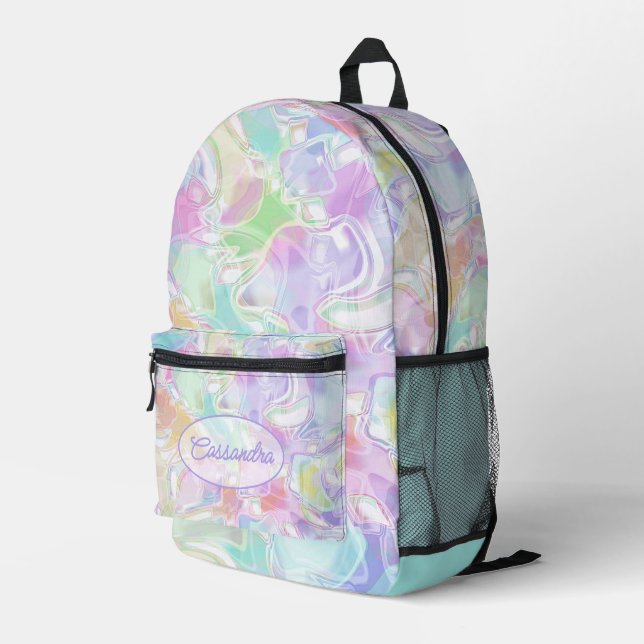 Sac À Dos Imprimé Aqua Blue Lime Green Pink Purple Art Pattern (Coin arrière droit)