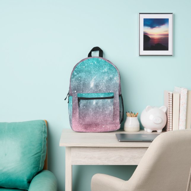 Sac À Dos Imprimé Aqua blue Pink ombre mer galaxie abstraite (Insitu)