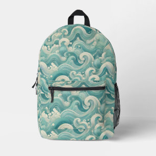 Sac À Dos Imprimé Aqua Blue & White Wave Abstraite - Art moderne Flu