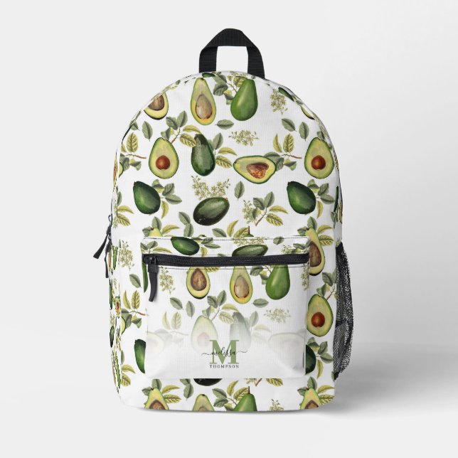 Sac À Dos Imprimé Aquarelle Avocado Motif botanique Monogrammé (Recto)