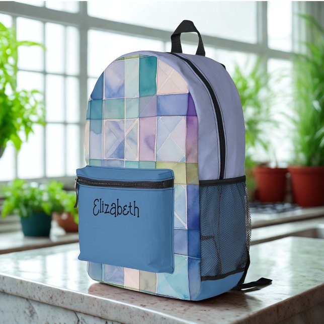 Sac À Dos Imprimé Aquarelle bleu et violet plaid (Créateur téléchargé)