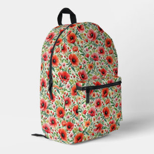 Sac À Dos Imprimé Aquarelle botanique de pavots corail