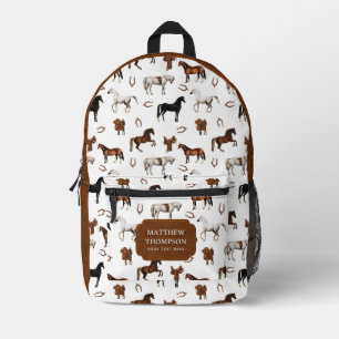Sac À Dos Imprimé Aquarelle de chevaux Fer à cheval Selles de cheval