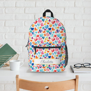 Sac À Dos Imprimé Aquarelle du coeur Colorée mignonne Amour Nom pers