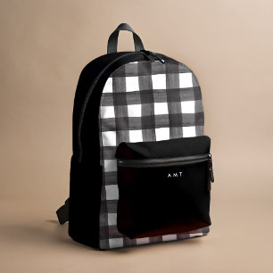 Sac À Dos Imprimé Aquarelle En vichy noir Nom personnalisé initial