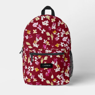 Sac À Dos Imprimé Aquarelle fleurs délicates motif rouge bordeaux