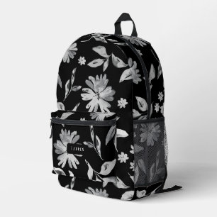 Sac À Dos Imprimé Aquarelle fleurs noir et blanc motif floral