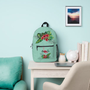 Sac À Dos Imprimé Aquarelle Fleurs tropicales Flamant rose personnal