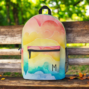 Sac À Dos Imprimé Aquarelle Pastel Arc-en-ciel nuages Monogramme