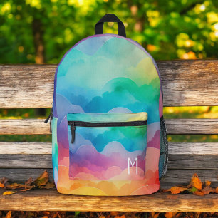 Sac À Dos Imprimé Aquarelle Pastel Arc-en-ciel nuages Monogramme