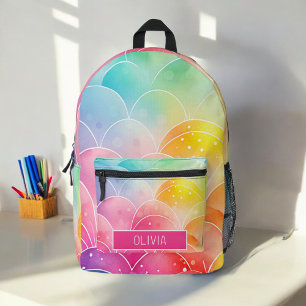 Sac À Dos Imprimé Aquarelle Pastel Rainbow Cute Monogram