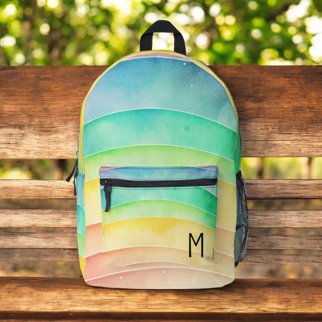 Sac À Dos Imprimé Aquarelle Pastel Rainbow Cute Monogram (Créateur téléchargé)