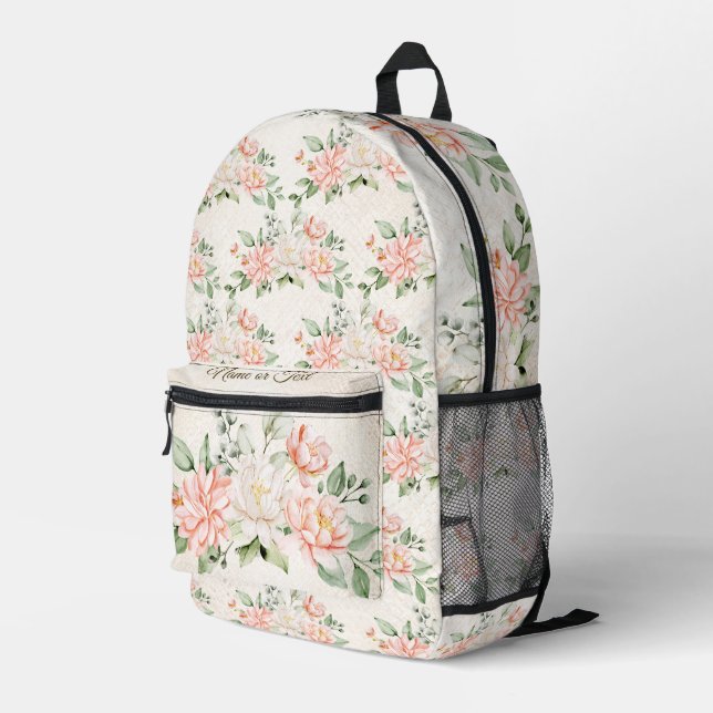 Sac À Dos Imprimé Aquarelle Pêche Fleurs blanches Élégant (Coin arrière droit)