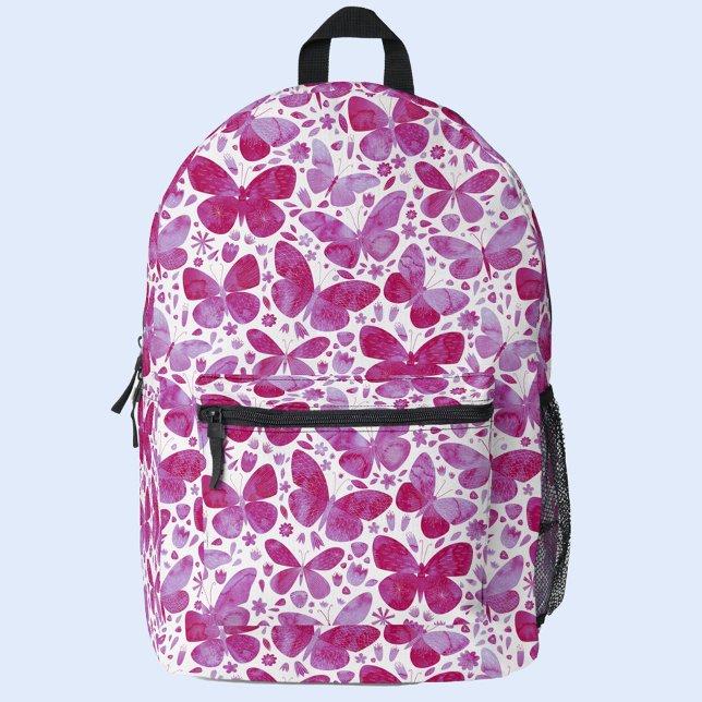 Sac À Dos Imprimé Aquarelle rose papillon (Magenta pink and white watercolor butterfly backpack)