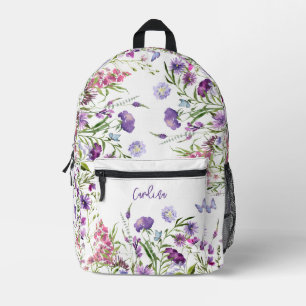 Sac À Dos Imprimé Aquarelle rose violet Fleurs sauvages jardin pré