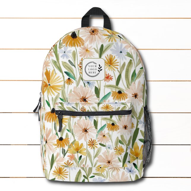 Sac À Dos Imprimé Aquarelle rustique Fleurs sauvages Ajouter Logo En (Créateur téléchargé)