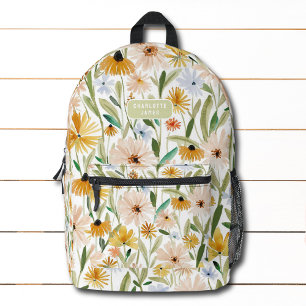 Sac À Dos Imprimé Aquarelle rustique Fleurs sauvages Nom personnalis