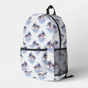 Sac À Dos Imprimé Aquarelle violet Motif de palmier géométrique