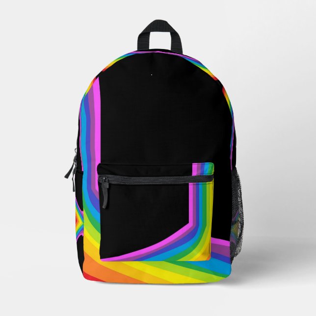 Sac à dos imprimé arc-en-ciel noir Grand sac à dos (Recto)
