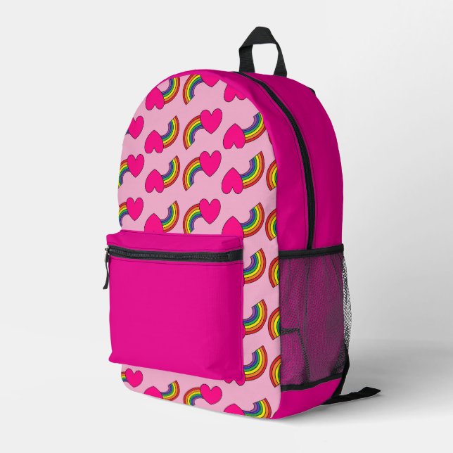 Sac à dos imprimé arc-en-ciel rose et cœurs (Coin arrière droit)