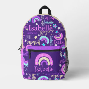 Sac À Dos Imprimé Arc-en-ciel rose jaune étoiles nom Isabelle