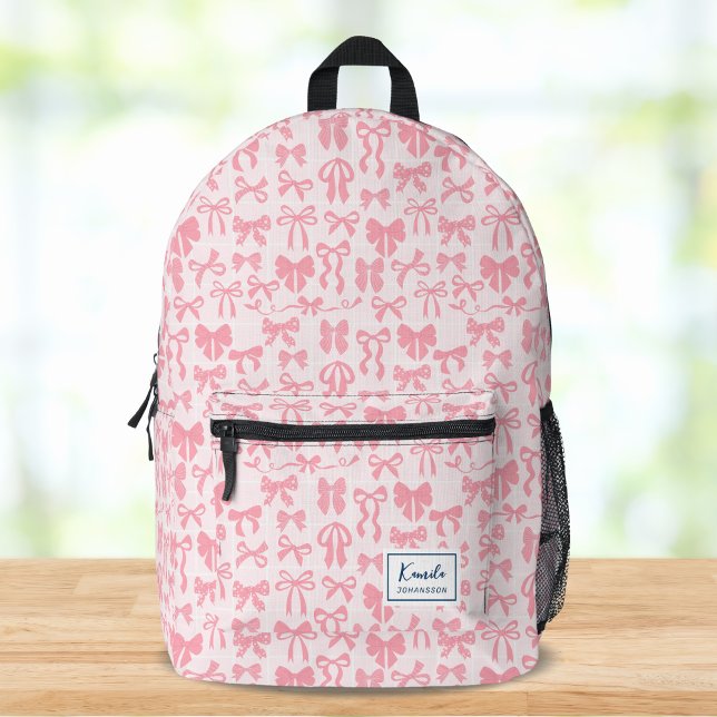Sac À Dos Imprimé Arc en ruban rose tendre avec nom (Créateur téléchargé)
