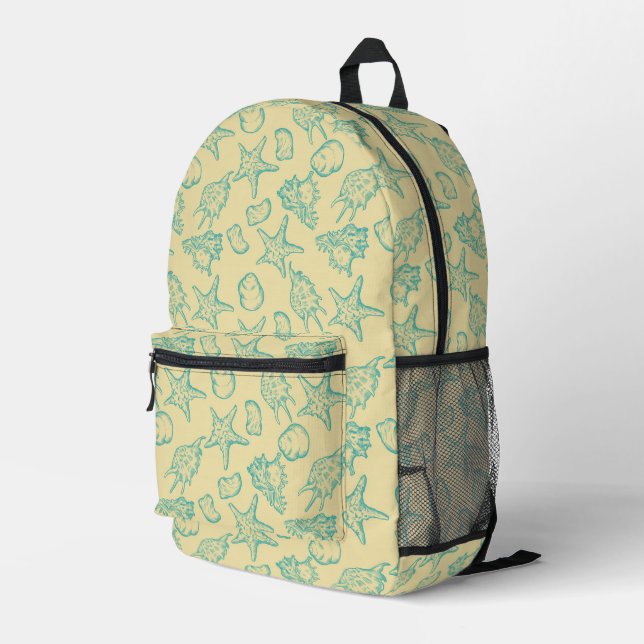 Sac À Dos Imprimé Arrière - plan avec coquilles. Main dessinée (Coin arrière droit)