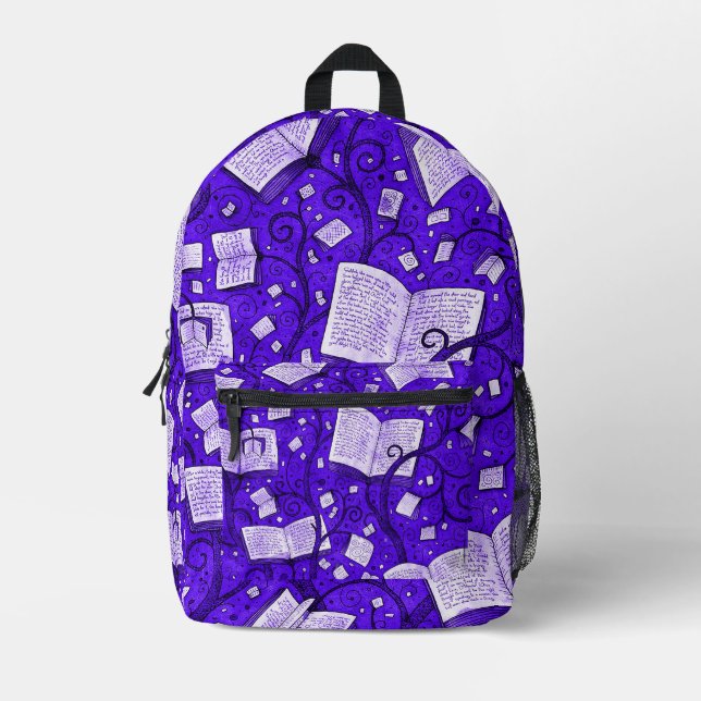 Sac À Dos Imprimé Arrière - plan de livres violets (Recto)