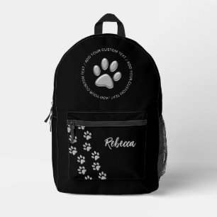 Sac À Dos Imprimé Arrière - plan noir Silver Dog Paws Motif d'impres