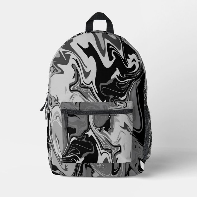 Sac À Dos Imprimé Art à tourbillon noir et gris (Recto)