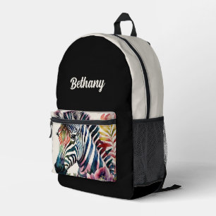 Sac À Dos Imprimé Art aquarelle floral zèbre noir beige