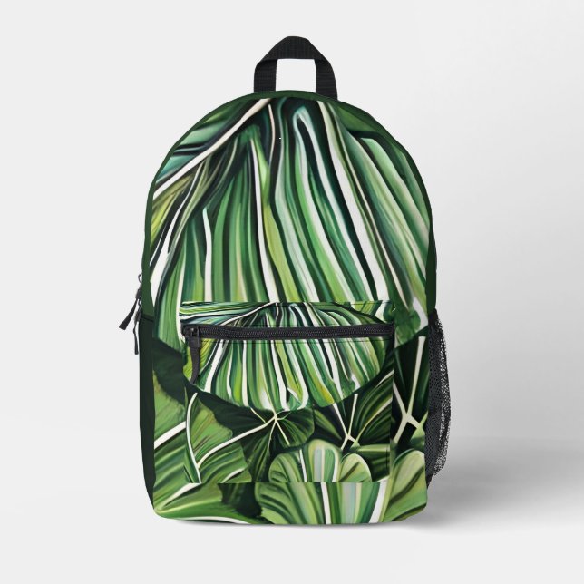 Sac À Dos Imprimé Art de feuilles tropicales vertes  (Recto)