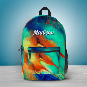 Sac À Dos Imprimé Art de marbre pailleté or faux luxe orange aqua 