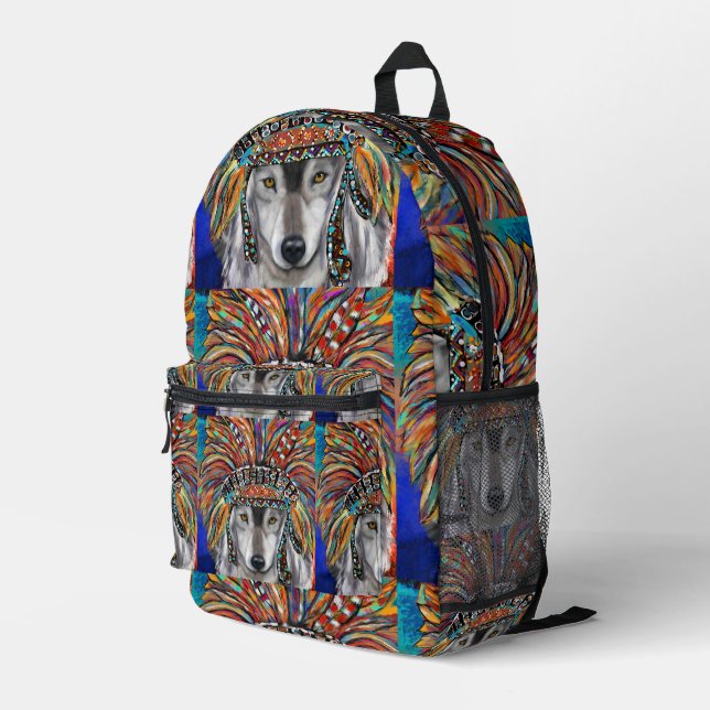 Sac À Dos Imprimé Art du Loup Gris (Coin arrière droit)