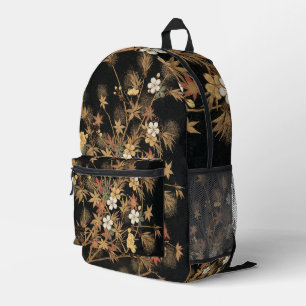 Sac À Dos Imprimé Art floral automnal noir doré vintage japonais