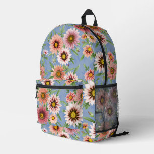 Sac À Dos Imprimé Art floral botanique Daisy rose sur fond bleu