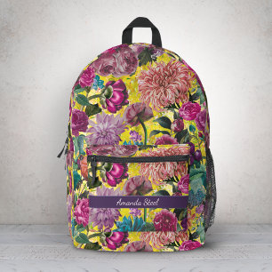 Sac À Dos Imprimé Art Floral Monogrammé Jaune Vintage