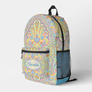 Sac À Dos Imprimé Art personnalisé bleu rose violet orange paisley