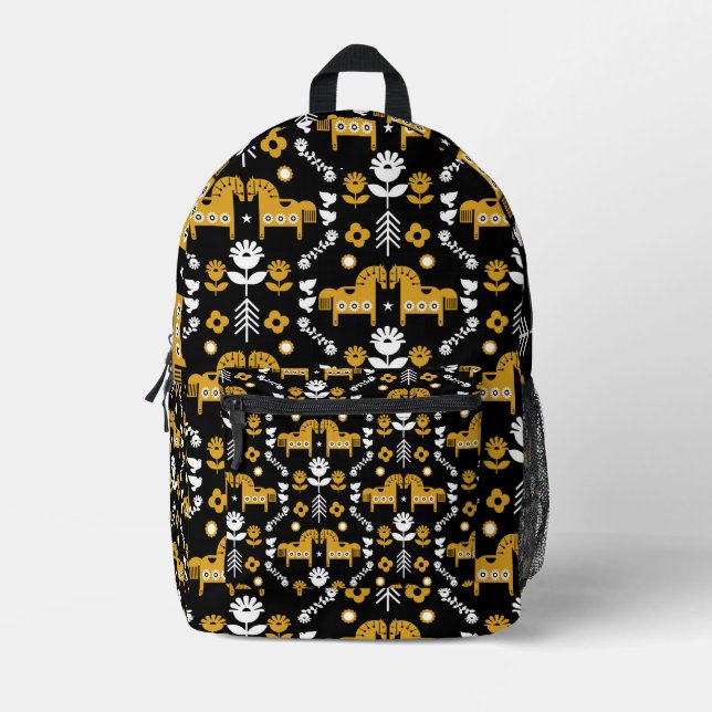 Sac À Dos Imprimé Art populaire de cheval scandinave (Recto)