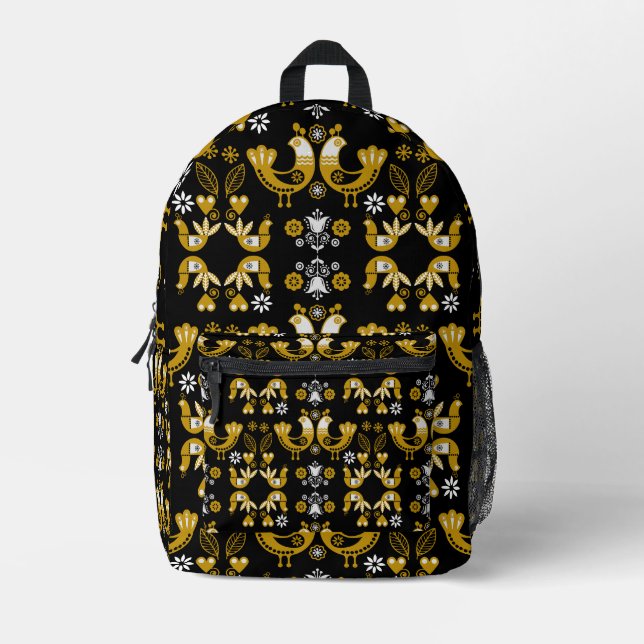 Sac À Dos Imprimé Art populaire scandinave  Oiseaux (Recto)