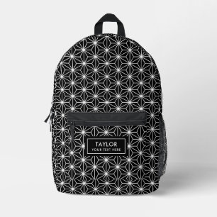 Sac À Dos Imprimé Asanoha Motif Noir et Blanc