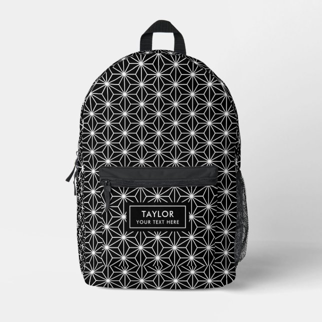 Sac À Dos Imprimé Asanoha Motif Noir et Blanc (Recto)